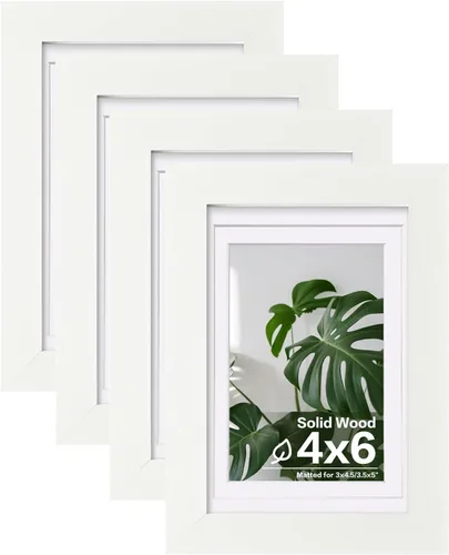 Miniatura 61 de Egofine Juego de 4 portarretratos de 4 x 6, hechos de madera maciza cubierta de plexiglás de 3 x 4.5 pulgadas y 3.5 x 5 pulgadas con paspartú o de 4