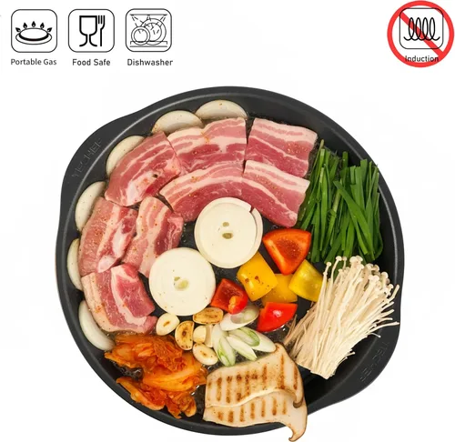 Miniatura 7 de TECHEF - Sartén antiadherente coreana para barbacoa, sartén KBBQ, sin PFOA, apto para horno lavavajillas, fabricado en Corea (negro)