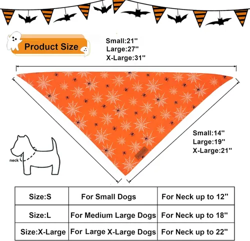 Miniatura 4 de PTDECOR Bandana de Halloween para perro, bufanda reversible para mascotas, varios tamaños, pañuelos triangulares de Halloween para perros pequeños