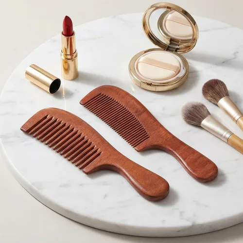 Miniatura 9 de Peine de dientes anchos de madera para mujeres y hombres, peine desenredante de sándalo antiestático para cabello rizado fino, lacio, húmedo y seco