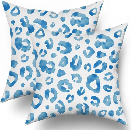 Miniatura 18 de Juego de 2 fundas de almohada con estampado de leopardo gris aguamarina de 16 x 16 pulgadas, diseño de guepardo gris acuarela y blanco, fundas