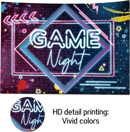 Miniatura 3 de Fondos de fotografía con temática de noche de juegos, fondo de fotos de neón brillante, 5 x 3 pies, para juegos en fiestas de cumpleaños, pijamadas