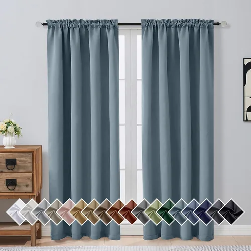 Miniatura 176 de OVZME Cortinas opacas turquesa para tratamiento de ventanas pequeñas, cortinas cortas con bloqueo de luz para ventana de cocina sobre el fregadero