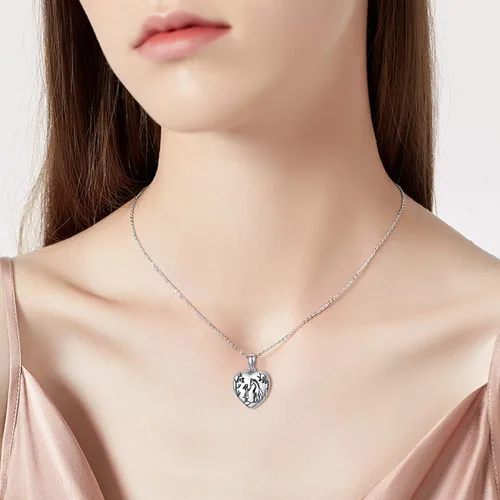 Miniatura 2 de Collar con medallón de corazón que sostiene fotos de plata de ley con colgante de foto, regalo conmemorativo para mujeres y niñas