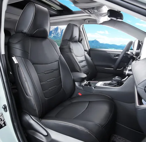 Miniatura 14 de Fundas de asiento RAV4 de ajuste personalizado, piel sintética impermeable para Toyota RAV4 2013-2018 (beige)
