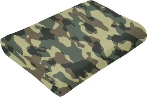 Miniatura 9 de Manta de franela de 50 x 40 pulgadas, manta de forro polar de camuflaje suave y cómoda con pompones para exteriores e interiores