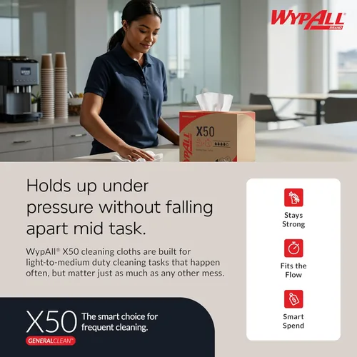 Miniatura 8 de WypAll GeneralClean X50 Toallitas de limpieza (83550), caja emergente, toallas fuertes para uso prolongado, color blanco