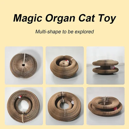 Miniatura 2 de Juguete para gatos de órgano mágico, cartón rascador interactivo con bola de campana, plegable y cambiable en forma de acordeón, juguete