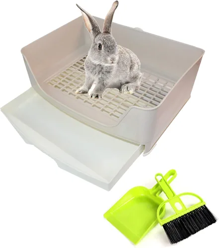 Miniatura 8 de PINVNBY Caja de arena grande para conejos, bandeja de arena para mascotas más grande con cajón, caja de inodoro de esquina para conejillos de indias