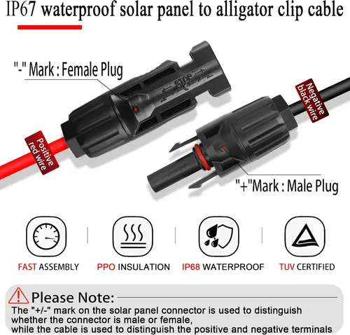 Miniatura 2 de QIANRENON Cable de conector de panel solar 12AWG Conector de panel solar a clip de batería, cable de extensión de cocodrilo a conectores solares