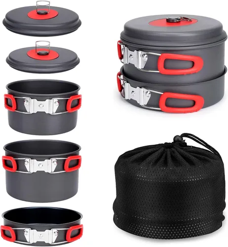 Miniatura 9 de Alocs Camping Cookware Set Camping Gear, Compact Camping Pots and Pans Set, Durable Hard Alumina Camping Cooking Set for Outdoor Backpacking Camping