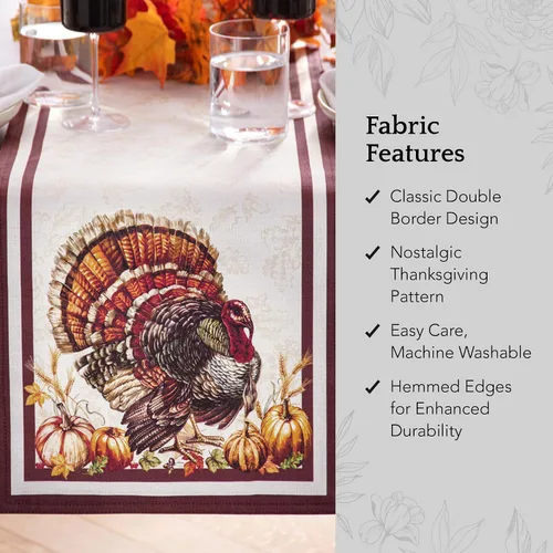 Miniatura 3 de Elrene Home Fashions Autumn Heritage - Camino de mesa con diseño de pavo, 13 x 70 pulgadas