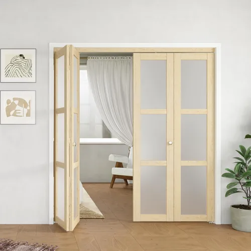 Miniatura 12 de BARNER HOME Puerta plegable, puerta de armario de cristal transparente de 3 lites, para apertura de 48 x 80 pulgadas, puertas plegables con kits
