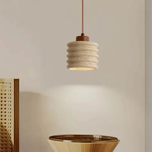 Miniatura 3 de Modern Instant Pendant Lights, 2 Pack Mini Ceiling Hanging Lighting, Nordic Retro Natural Travertine Shade Chandelier for Kitchen Island Living Room