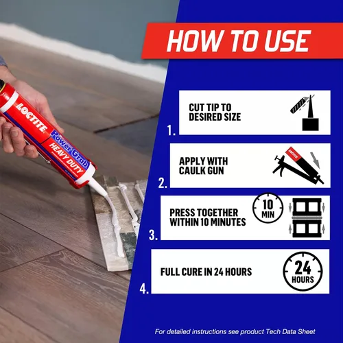Miniatura 2 de Loctite Power Grab Express Adhesivo de Construcción para Trabajo Pesado, Pegamento de Construcción Versátil para Madera, Pared, Azulejo, Tablero