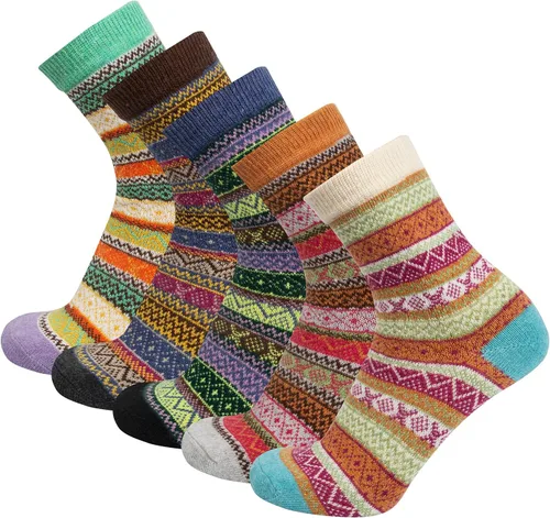 5 pares de calcetines de lana para mujer, diseño de punto grueso, cálidos y cómodos para invierno