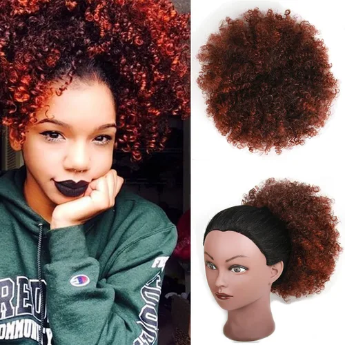 Miniatura 12 de Extensión de cola de caballo afro con cordón para mujeres negras, extensión de cola de caballo corta afro rizada, moño de cola de caballo rizada