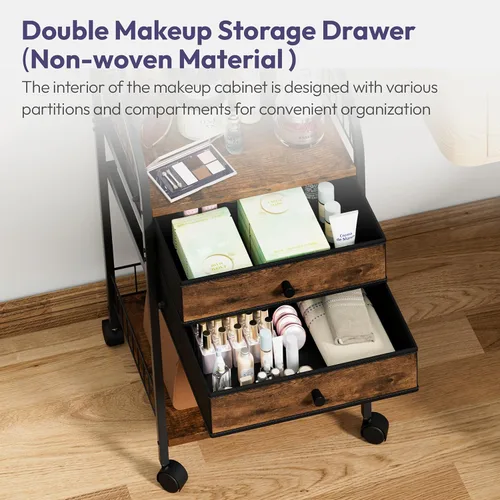 Miniatura 5 de SWTYMIKI Carrito organizador de maquillaje rodante, almacenamiento para el cuidado de la piel con cajones no tejidos, organizador de tocador