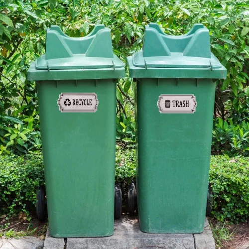 Miniatura 6 de Paquete de 4 calcomanías de reciclaje y basura, símbolo del logotipo de reciclaje y basura, calcomanías de vinilo impermeables para botes de basura