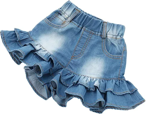 Miniatura 2 de TIBE PINCESS Pantalones cortos de mezclilla para niñas de 2 capas con volantes de encaje para niños, falda de entrenamiento de bebé, pantalones
