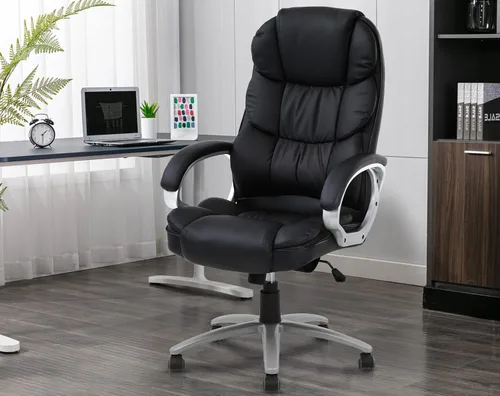 Silla de oficina ergonómica, sillas de oficina de cuero sintético con respaldo alto con ruedas y brazos, altura ajustable, silla ejecutiva cómoda,