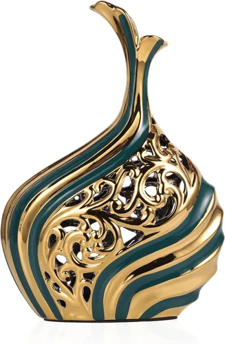 Miniatura 8 de Jarrón de piso de 19 pulgadas de alto, jarrón de cerámica negro y dorado, jarrón decorativo de cerámica, jarrón único para hierba de pampas