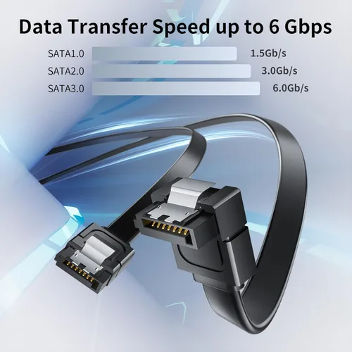 Miniatura 4 de BolAAzuL - Juego de 2 cables SATA III de ángulo recto y recto, cables de datos SATA de 90 grados + cable SATA 3 de recto a recto, cable SATA