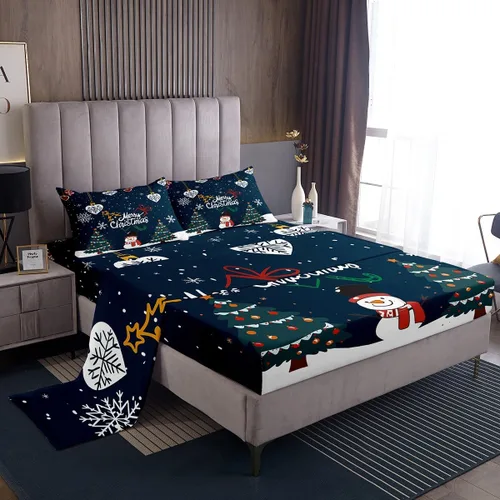 Miniatura 9 de Erosebridal Juego de sábanas de Navidad tamaño individual, juego de sábanas de renos y ciervos de dibujos animados para niños, adolescentes