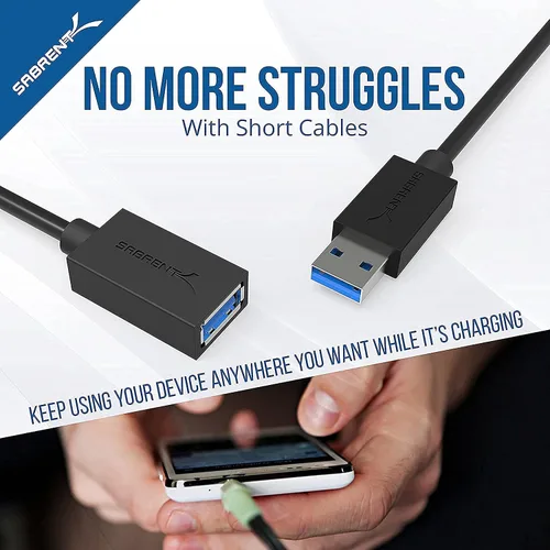 Miniatura 6 de SABRENT Cable de extensión USB 3.0 22AWG - A-Macho a A-Hembra [Negro] 10 pies (CB-3010)