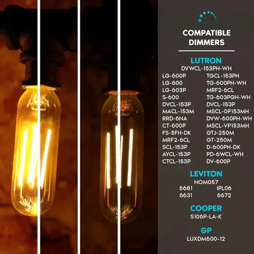 Miniatura 5 de LUXRITE Bombillas LED T9 vintage equivalentes a 60 W, 2700 K blanco cálido, 550 lúmenes, bombillas tubulares Edison regulables de 5 W, vidrio