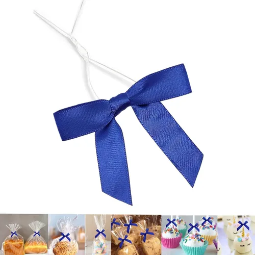 Miniatura 7 de 100 lazos preatados azul satinado de 3 pulgadas con lazos giratorios, bolsas de golosinas, paletas para pasteles y galletas