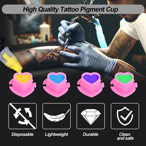 Miniatura 15 de Tapas de tinta de tatuaje, vasos desechables de tinta de tatuaje de calavera, 200 unidades, tapas de tinta de plástico para tatuajes, maquillaje
