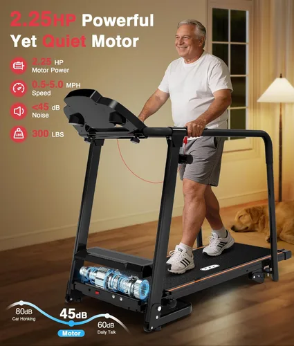 Miniatura 7 de Redliro Walking Treadmill with Long Handrails – Treadmill for Seniors 300 lbs Capacity – Foldable, Lightweight with Wheels, Cup & Phone Holder