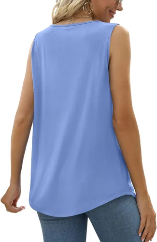Miniatura 153 de Saloogoe - Camisetas sin mangas veraniegas para mujeres, plisadas con cuello cuadrado y dobladillo curvado, blusas de ajuste holgado con movimiento