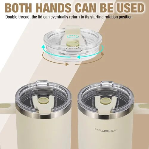 Miniatura 5 de HAUSHOF Vaso de 40 onzas con asa y pajita, vaso de café aislado de acero inoxidable con tapa Tritan, taza de viaje de doble pared, botella de agua