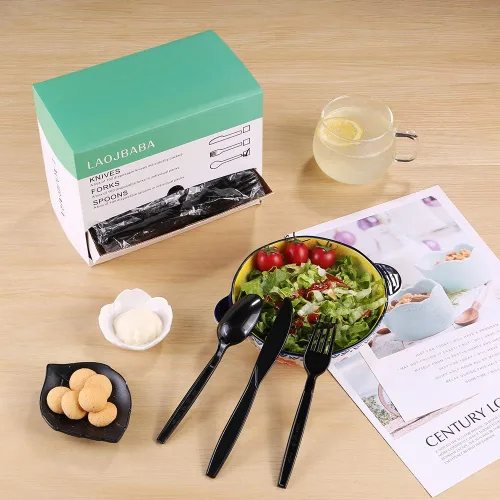 Miniatura 5 de Cucharas de plástico desechables empaquetadas individualmente, color negro, 7 pulgadas, para llevar comercial, masa súper dura, pesada envuelta