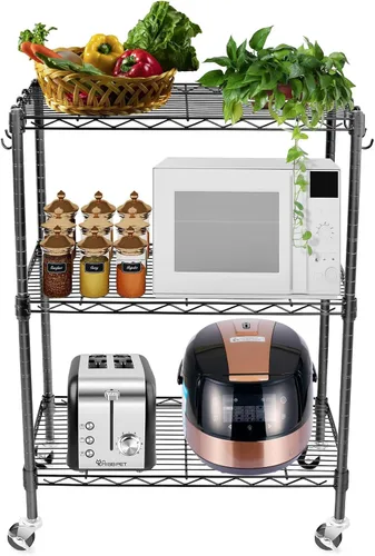 Miniatura 3 de WDT Estantes de almacenamiento de 3 niveles, estantes de metal resistente, estante ajustable con ruedas para oficina en casa, garaje, cocina, baño