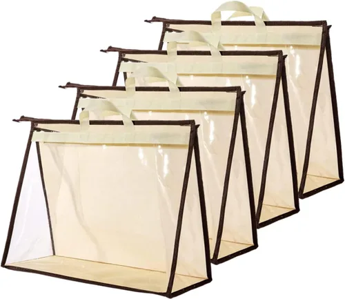 Miniatura 13 de Bolsas de Almacenamiento Transparentes para Bolsos Organizador de Armario, Bolsa de Almacenamiento Colgante con Cremallera para Bolsos, M Beige