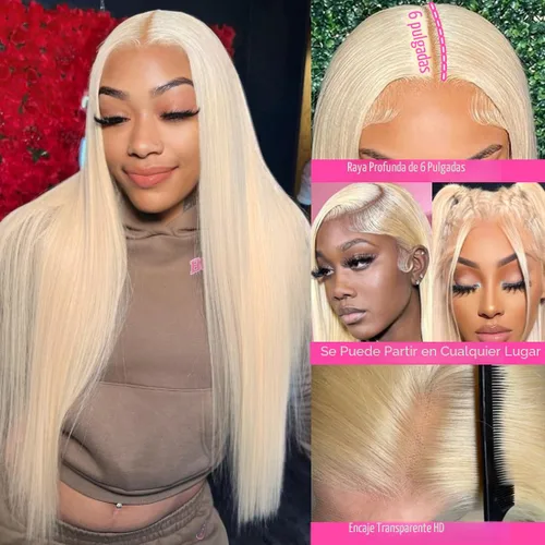 Miniatura 3 de Peluca de cabello humano 613 con encaje frontal 13x6 HD transparente densidad 180% rubia, pelucas de cabello humano con encaje frontal Peluca