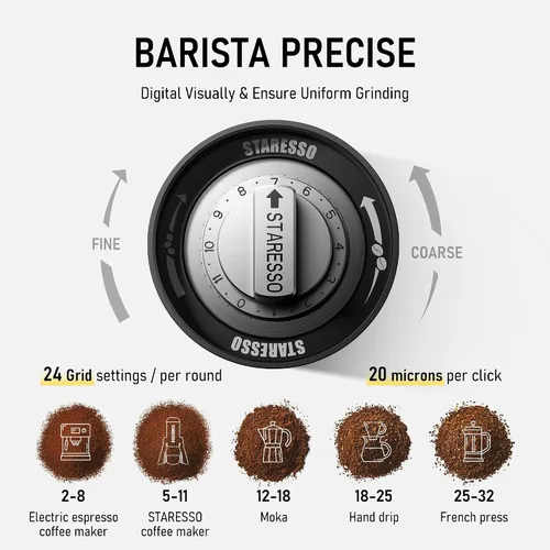 Miniatura 3 de STARESSO D6 PLUS - Molinillo de café manual portátil con ajuste numérico ajustable, rebaba cónica de acero inoxidable para moler consistente, fácil