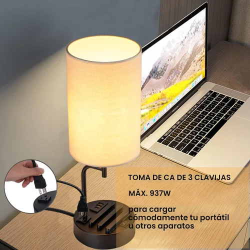Miniatura 3 de Dreamholder Lámpara de mesa con 3 puertos de carga USB, moderna lámpara de escritorio con toma de CA y soportes para teléfono, lámpara de noche