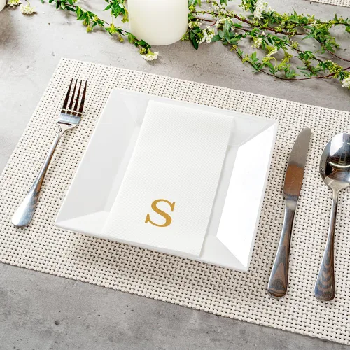 Miniatura 4 de Luxenap Toallas de invitados de tacto de lino de 15.8 X 7.9 pulgadas, 50 toallas de mano con letras - Letra dorada "S", fuente sans serif