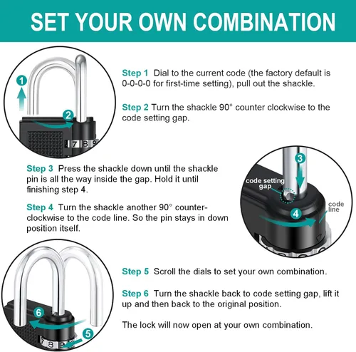Miniatura 6 de ZHEGE Gym Lock - Candado de combinación de 4 dígitos para casillero, escuela, almacenamiento, habitación, valla, caja de herramientas (negro)