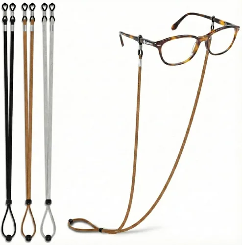 Correa ajustable para gafas con agarre seguro para brazos gruesos/delgados - Soporte para el cuello para gafas de lectura, multicolor Negro/Brn/Gry