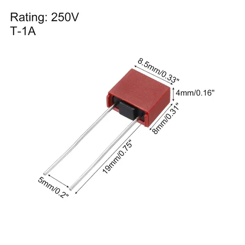 Miniatura 2 de uxcell 25pcs DIP montado en miniatura cuadrado lento golpe micro fusible para piezas electrónicas PCB LCD reparación, T1A 1A 250V, rojo