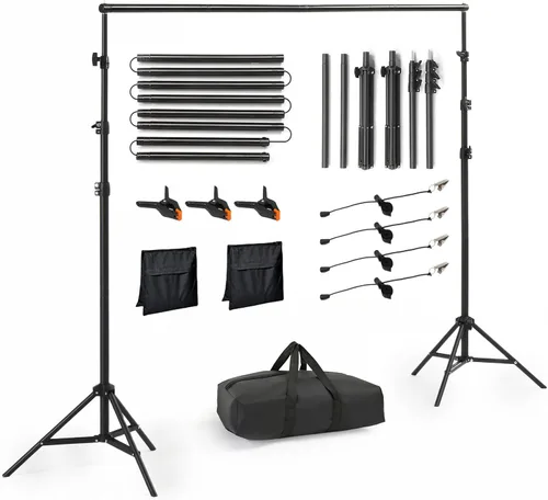 ShowMaven Soporte para Telón de Fondo, 6.4 pies x 10 pies Soporte Ajustable para Fondo de Fotografía con Bolsa de Transporte para Fotografía Estudio