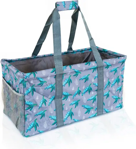 Miniatura 10 de Bolsa de utilidad extragrande Lucazzi - Cesta de lona rectangular plegable reutilizable con marco de alambre con dos bolsillos exteriores