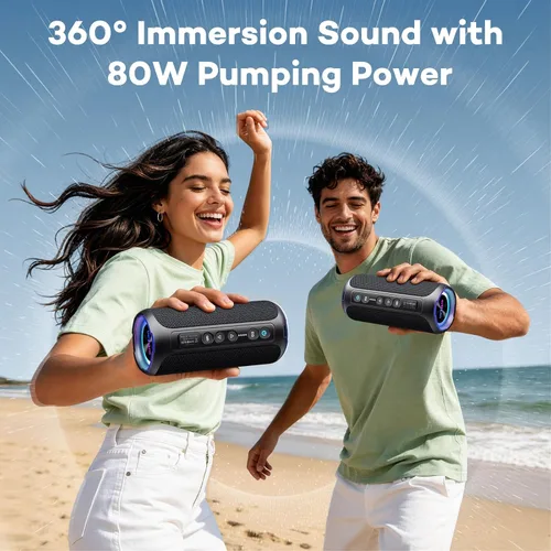 Miniatura 6 de Ortizan Altavoz Bluetooth portátil inalámbrico (2.ª generación), sonido fuerte de 40 W y graves profundos, 30 horas de reproducción, IPX7