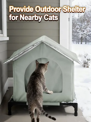 Miniatura 5 de Casa elevada para gatos al aire libre – Refugios resistentes a la intemperie para gatos para invierno, casa impermeable para mascotas para mantener