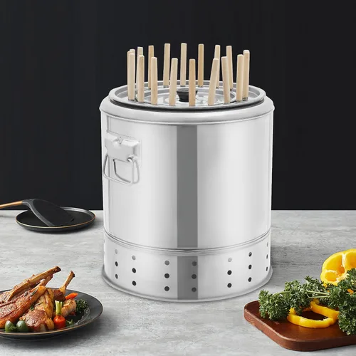 Miniatura 5 de Parrilla de carbón portátil, parrilla de acero inoxidable con accesorios para parrilla, cocina envolvente de 360° para colgar kebabs, ideal